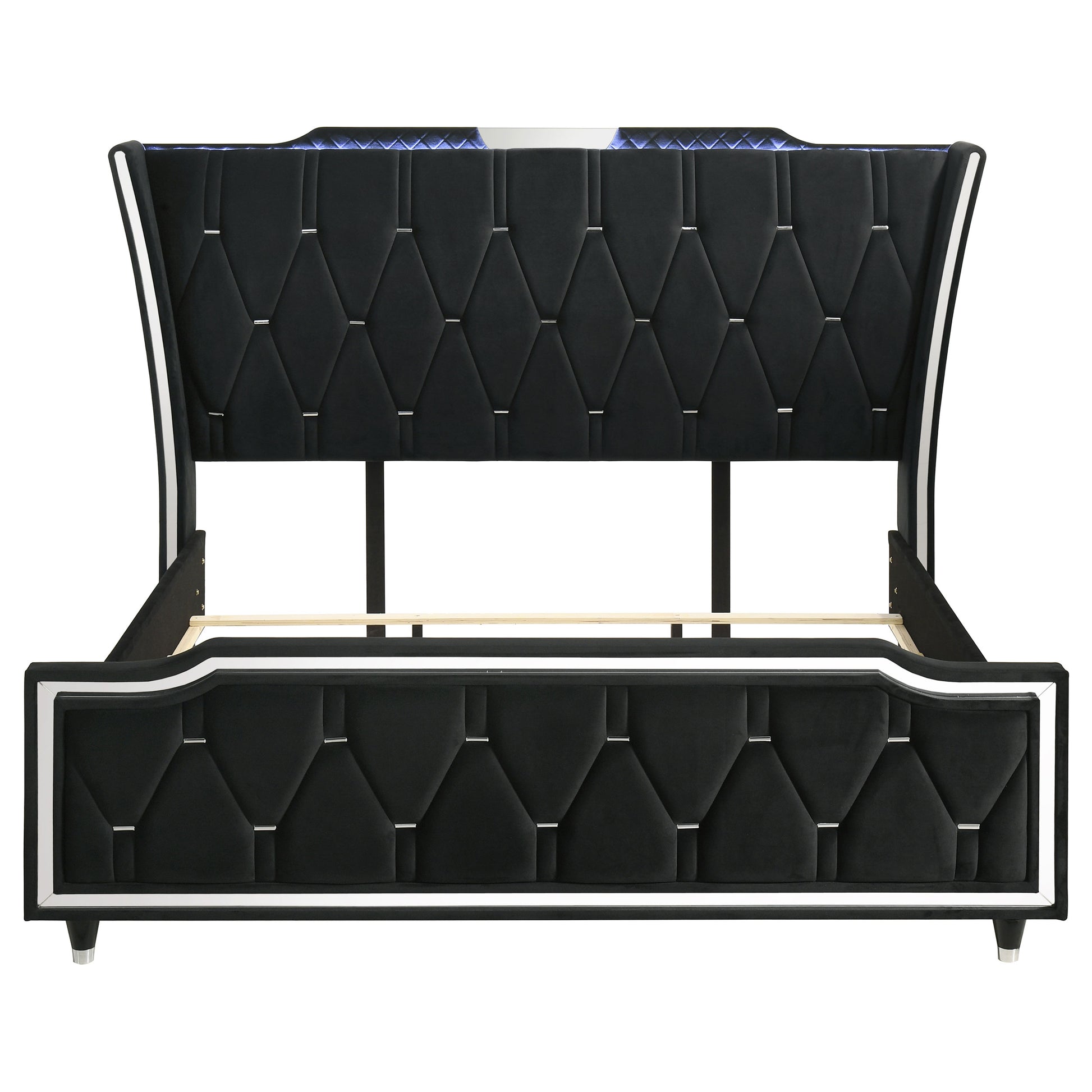 Lorient Eastern King LED Upholstered Bed Black - Discount Furniture Connection