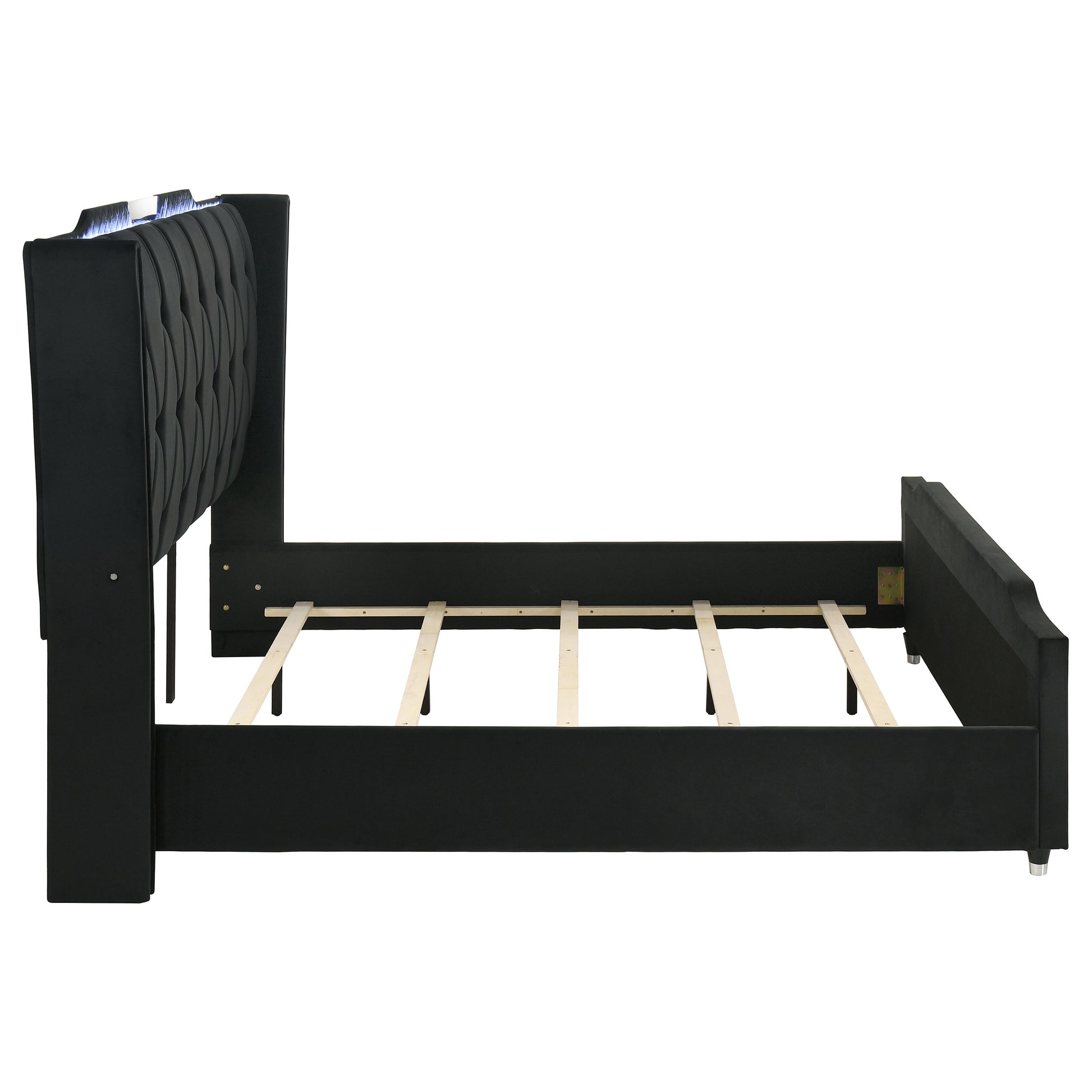 Lorient Eastern King LED Upholstered Bed Black - Discount Furniture Connection