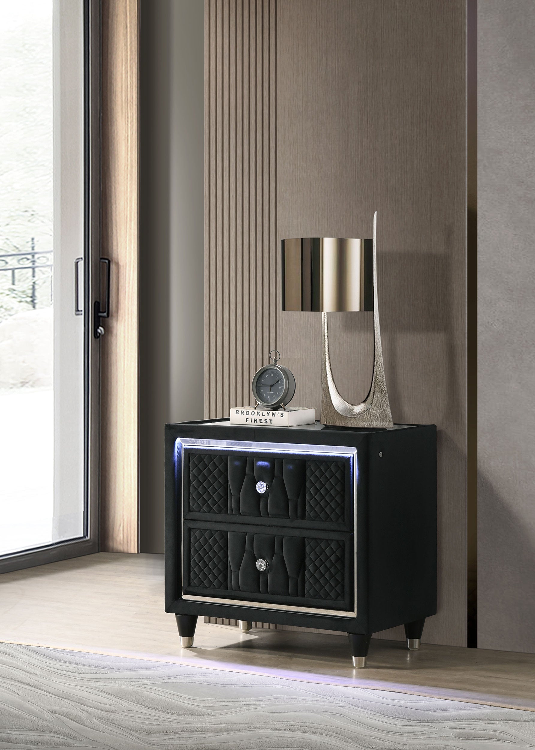 Lorient 2-drawer LED Nightstand with USB Black - Discount Furniture Connection