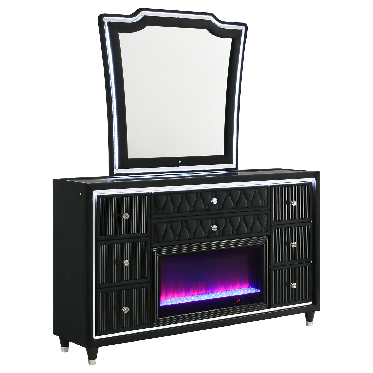 Lorient 8-drawer LED Flame Box Dresser and Mirror Black - Discount Furniture Connection