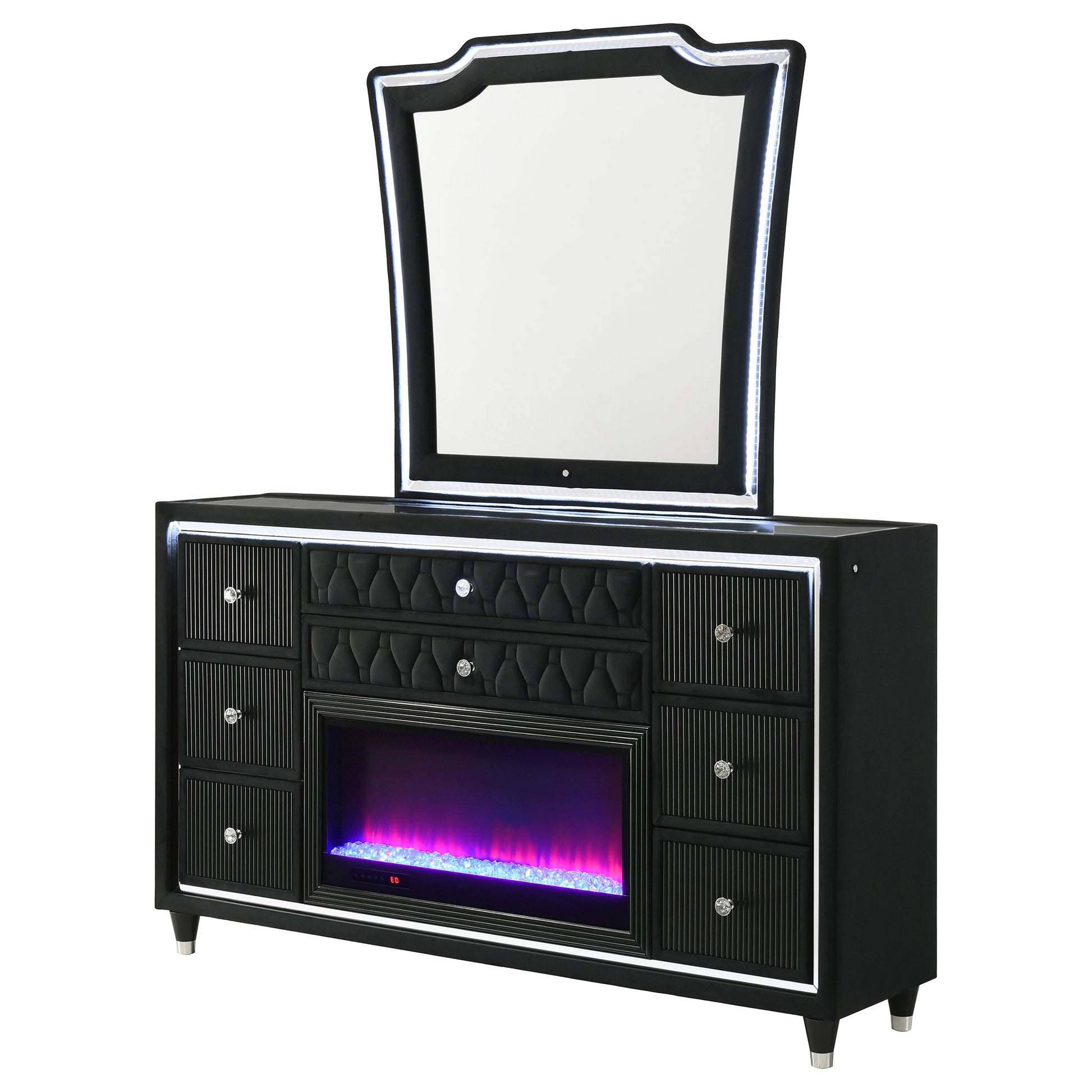 Lorient 8-drawer LED Flame Box Dresser and Mirror Black - Discount Furniture Connection