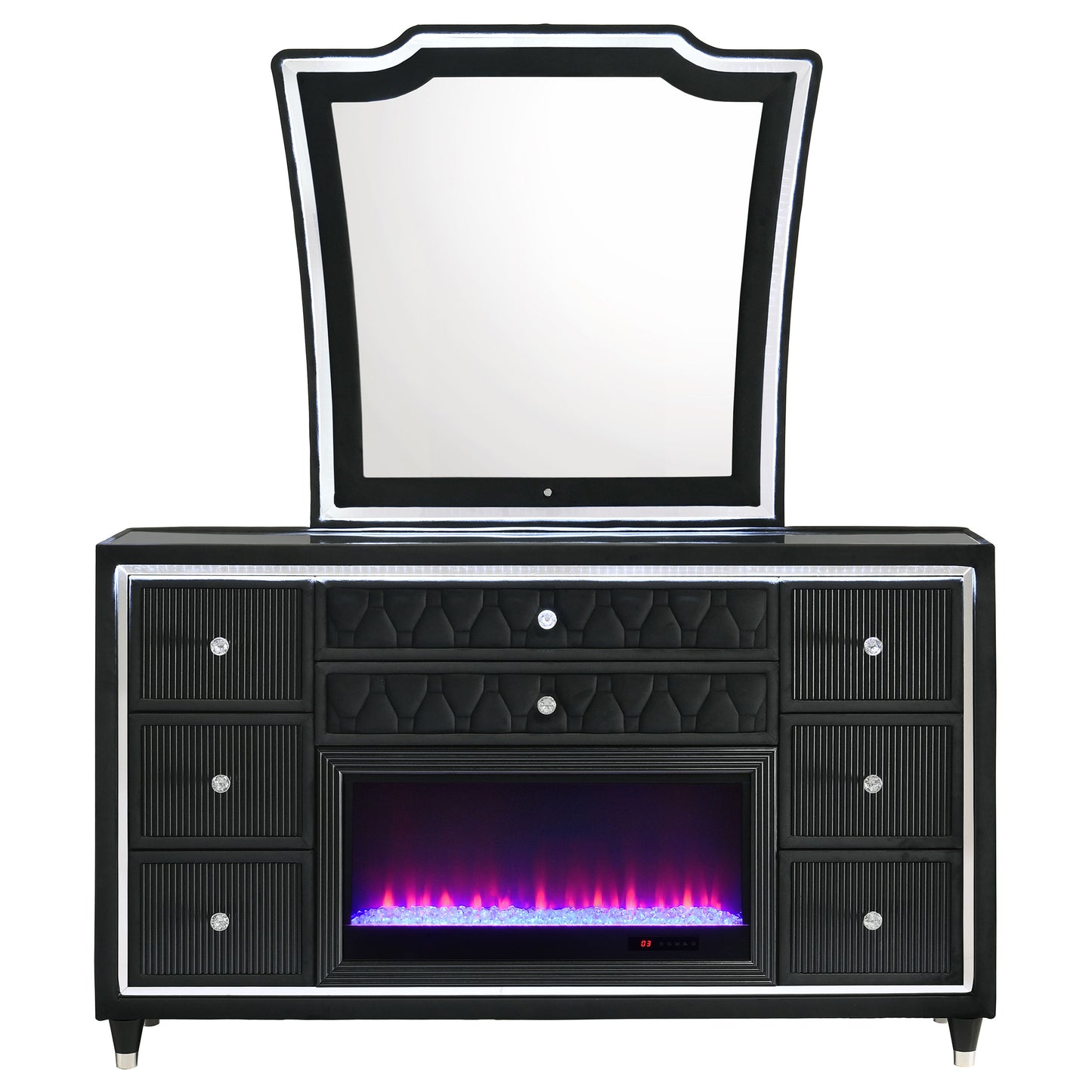 Lorient 8-drawer LED Flame Box Dresser and Mirror Black - Discount Furniture Connection