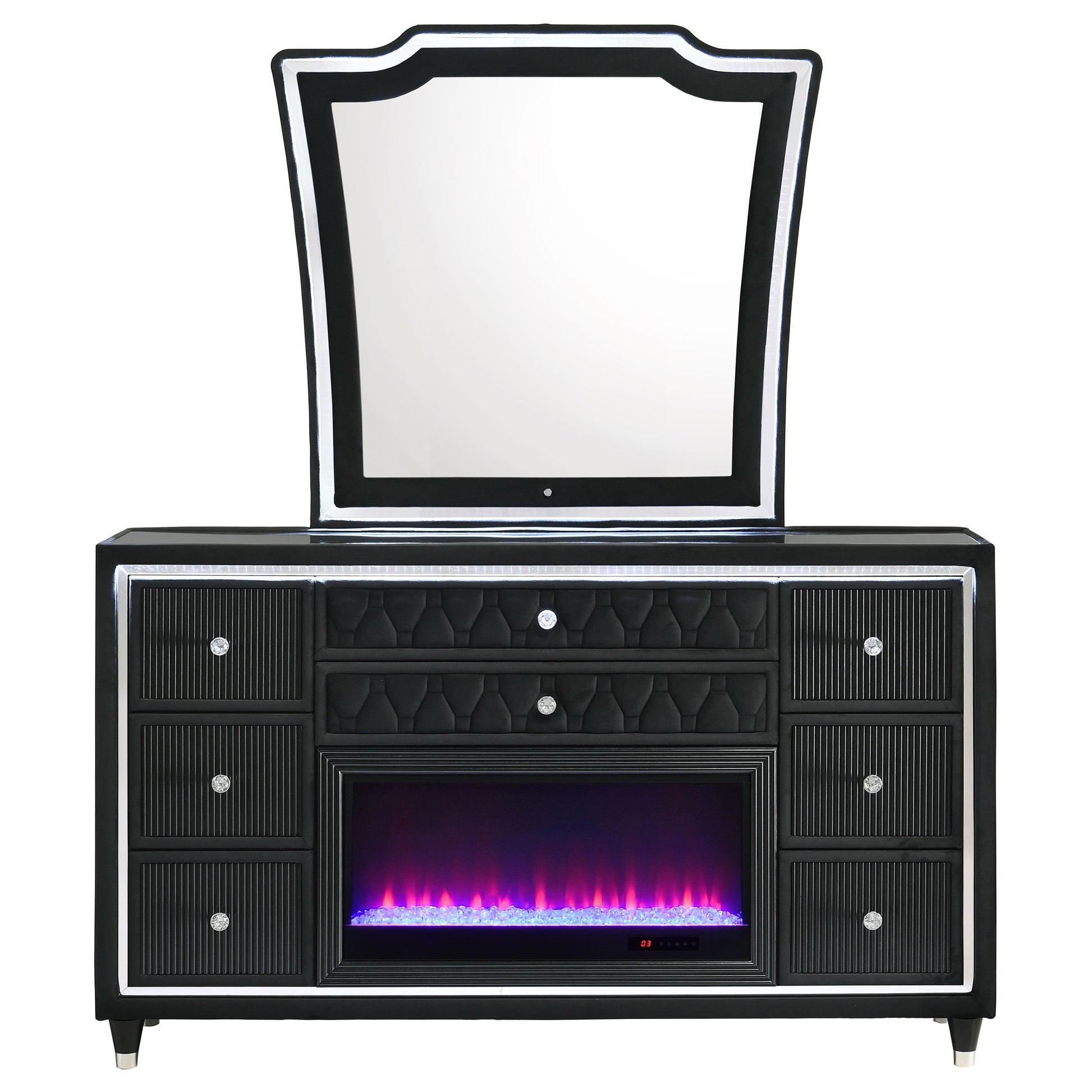Lorient 8-drawer LED Flame Box Dresser and Mirror Black - Discount Furniture Connection