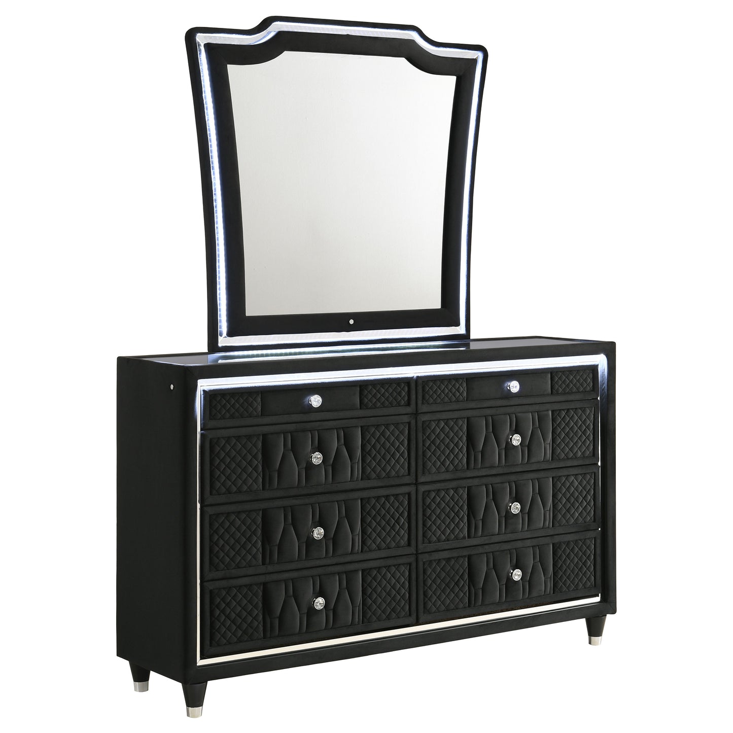 Lorient 8-drawer LED Dresser with Mirror Black - Discount Furniture Connection