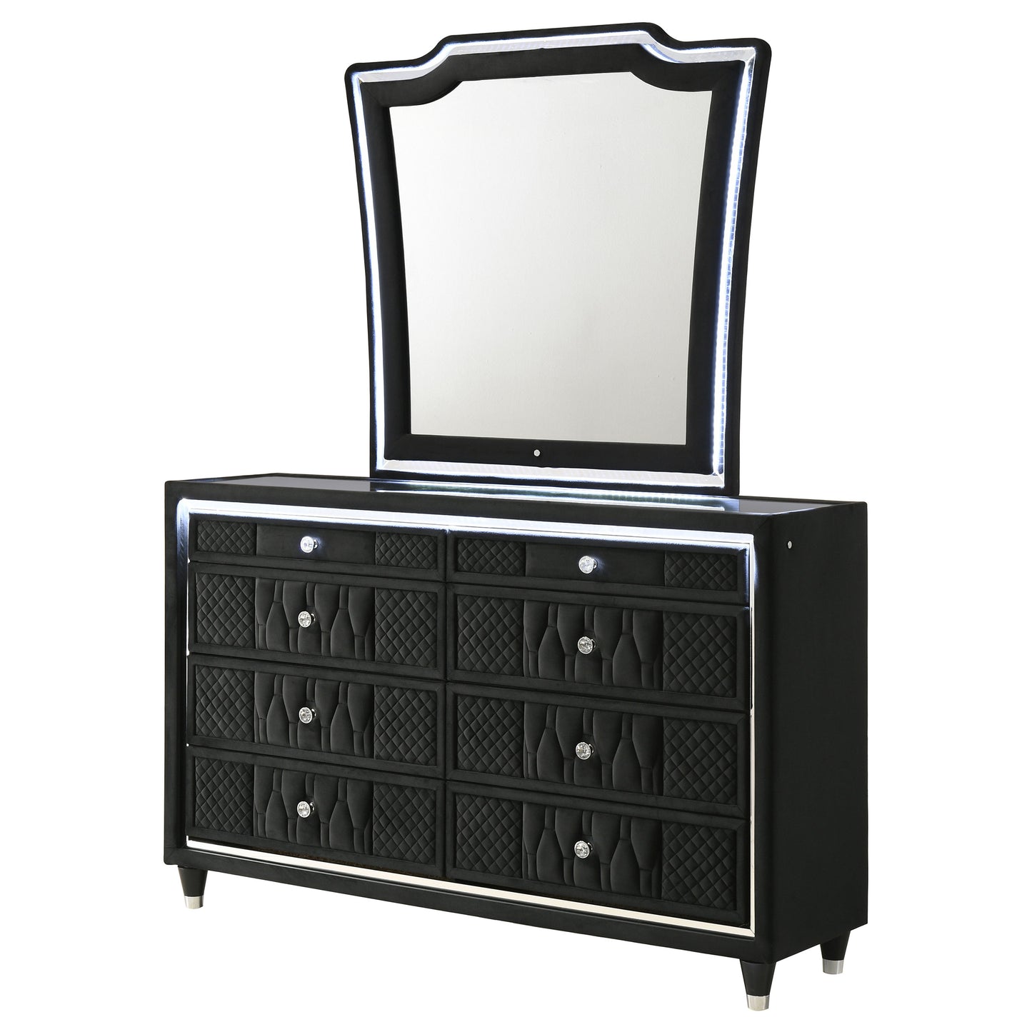 Lorient 8-drawer LED Dresser with Mirror Black - Discount Furniture Connection