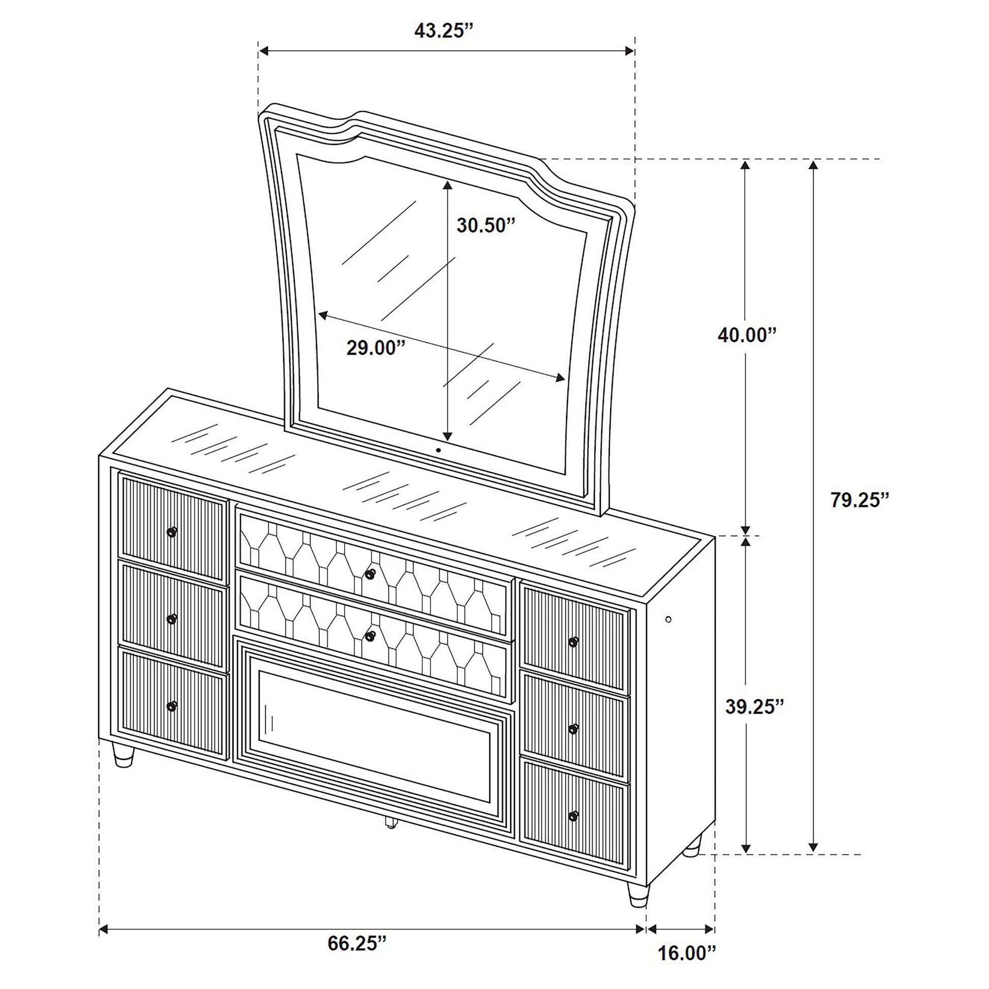 Lorient 8-drawer LED Flame Box Dresser and Mirror Black - Discount Furniture Connection