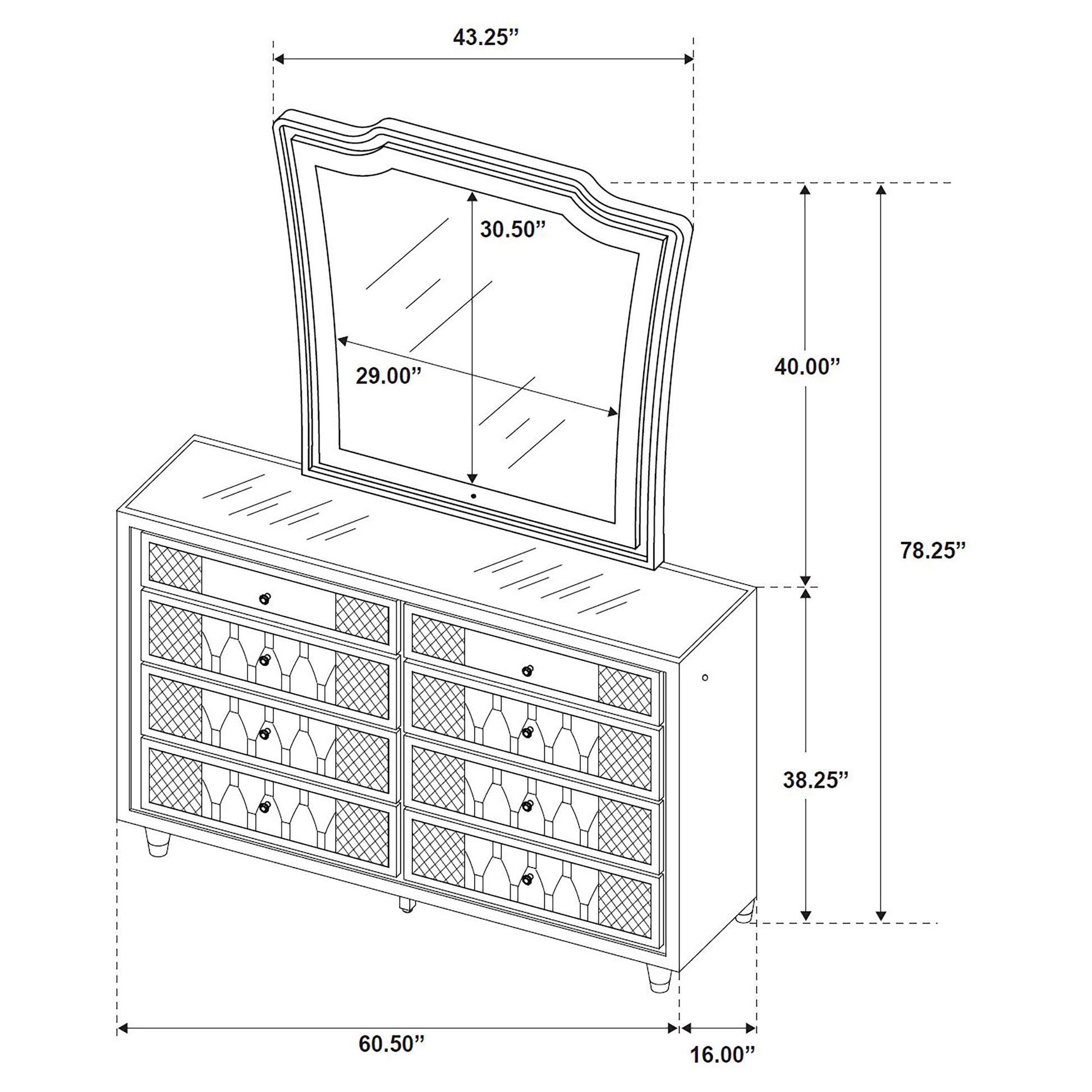 Lorient 8-drawer LED Dresser with Mirror Black - Discount Furniture Connection
