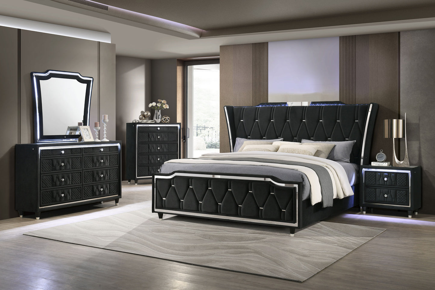 Lorient 8-drawer LED Dresser with Mirror Black - Discount Furniture Connection