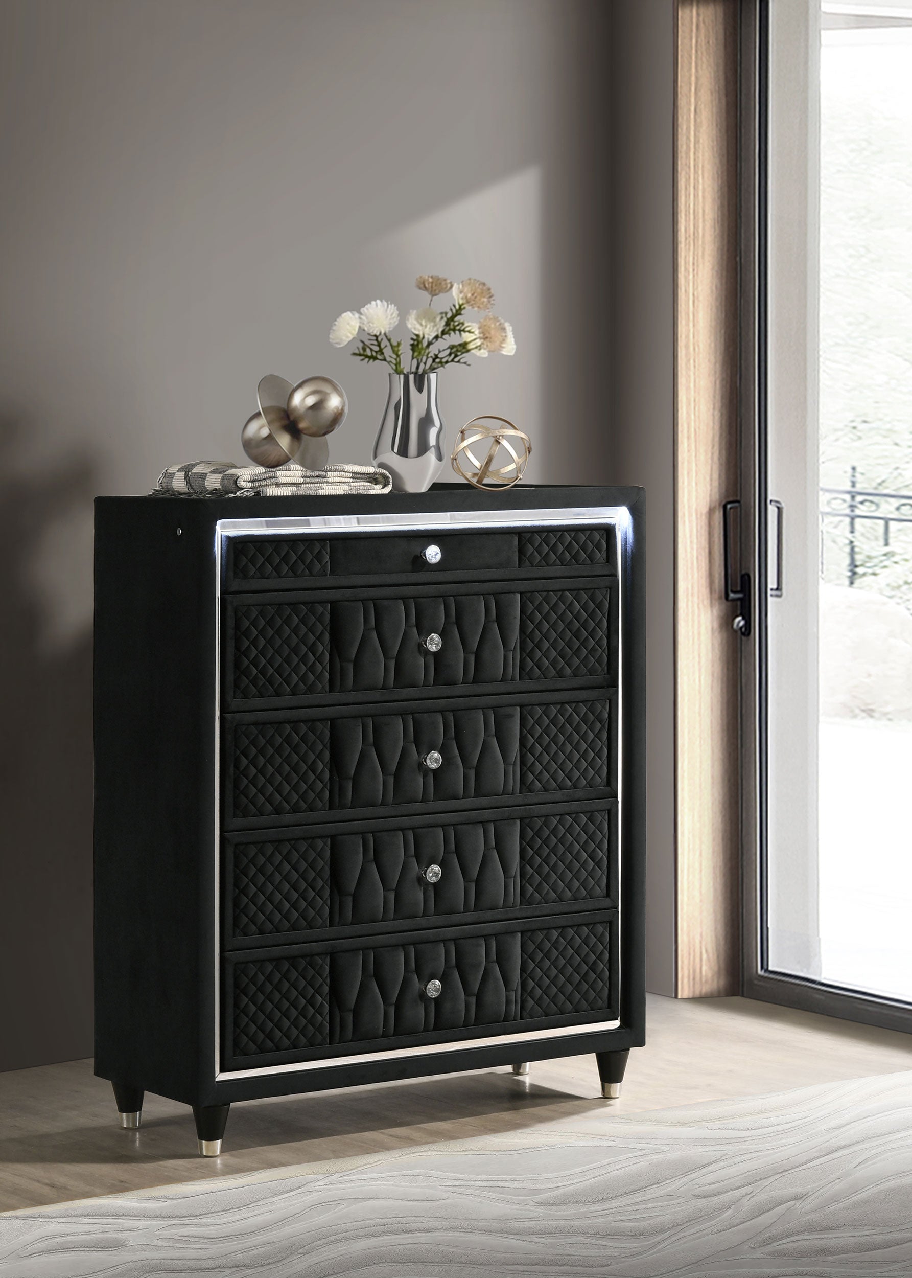 Lorient 5-drawer LED Chest of Drawers Black - Discount Furniture Connection