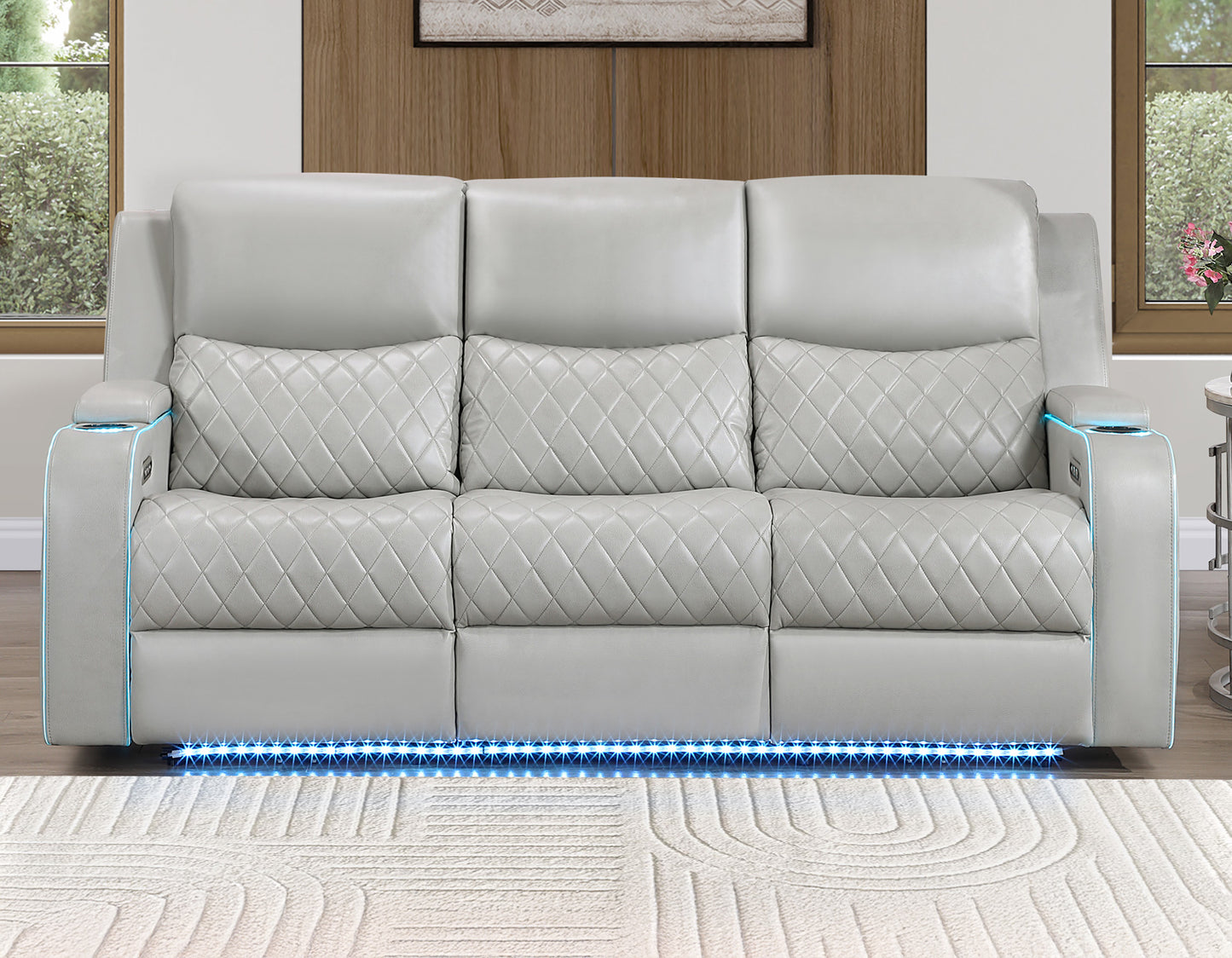 Luna Home Cinema Power Reclining Sofa, Ice Vegan Leather