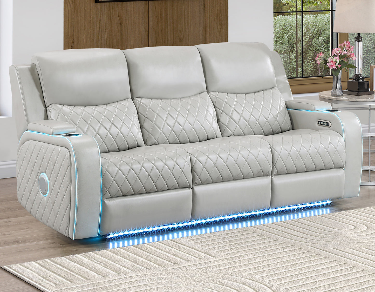 Luna Home Cinema Power Reclining Sofa, Ice Vegan Leather