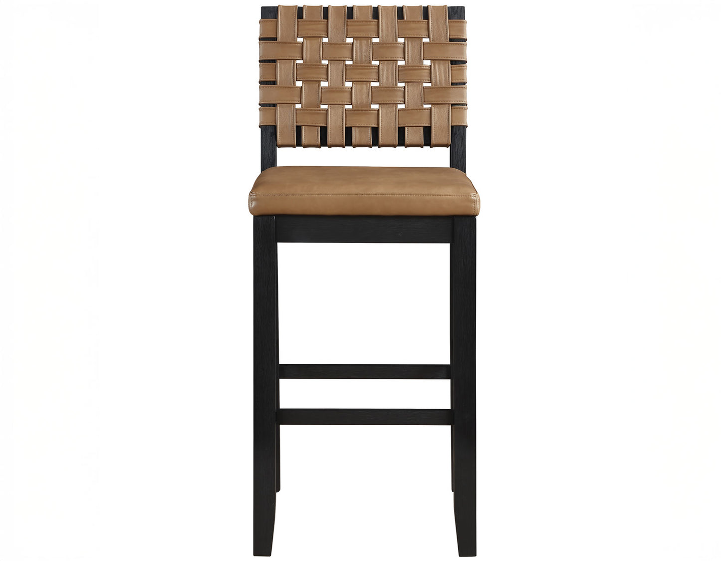 Reid Saddle Brown Vegan Leather 30″ Bar Stool, Black Finish