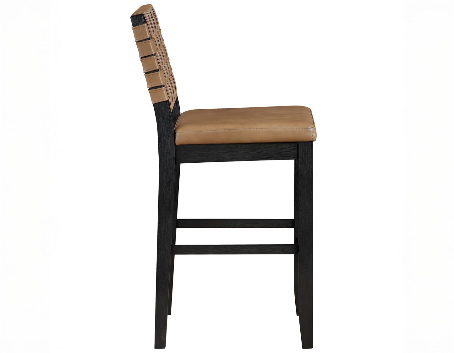 Reid Saddle Brown Vegan Leather 30″ Bar Stool, Black Finish