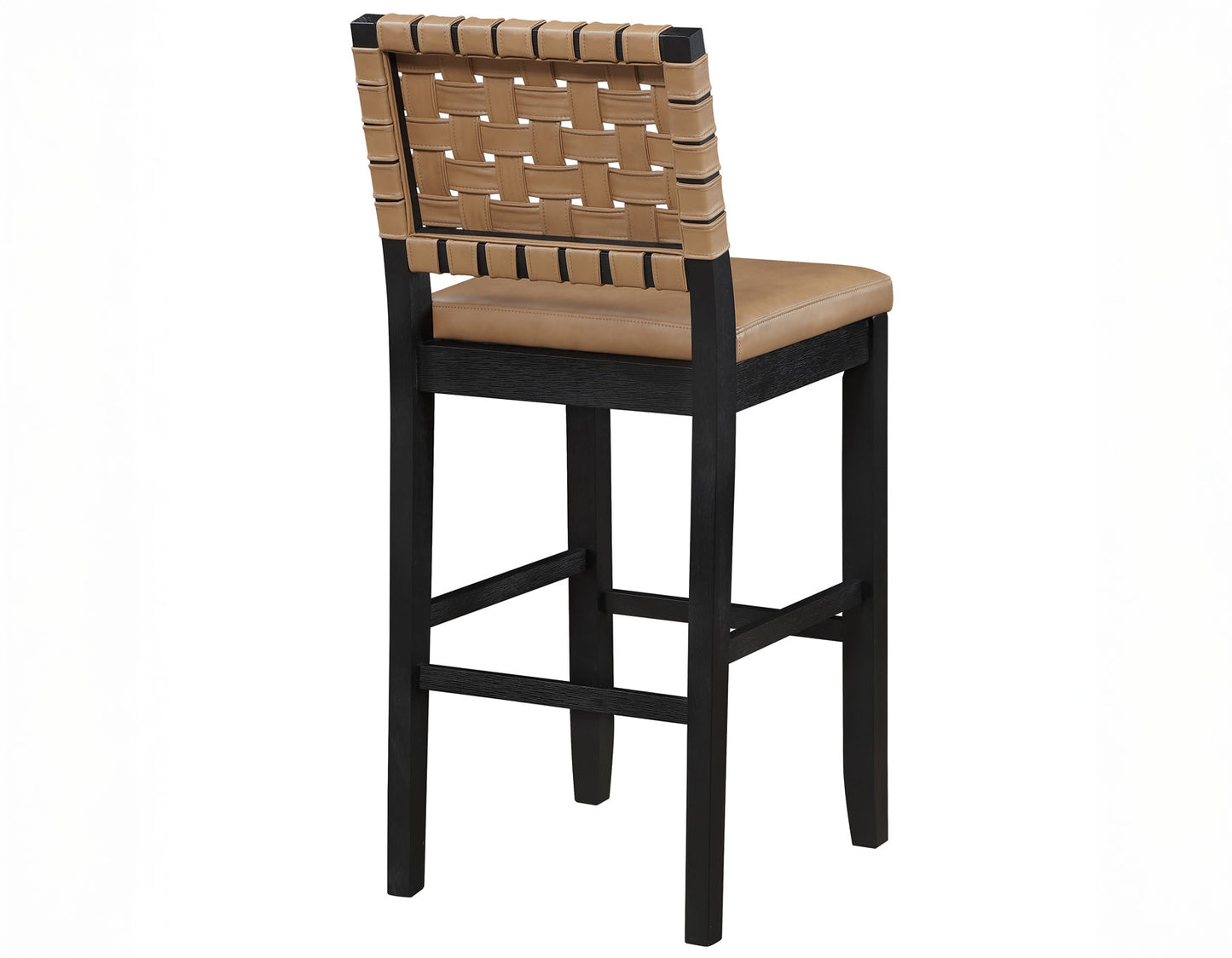 Reid Saddle Brown Vegan Leather 30″ Bar Stool, Black Finish