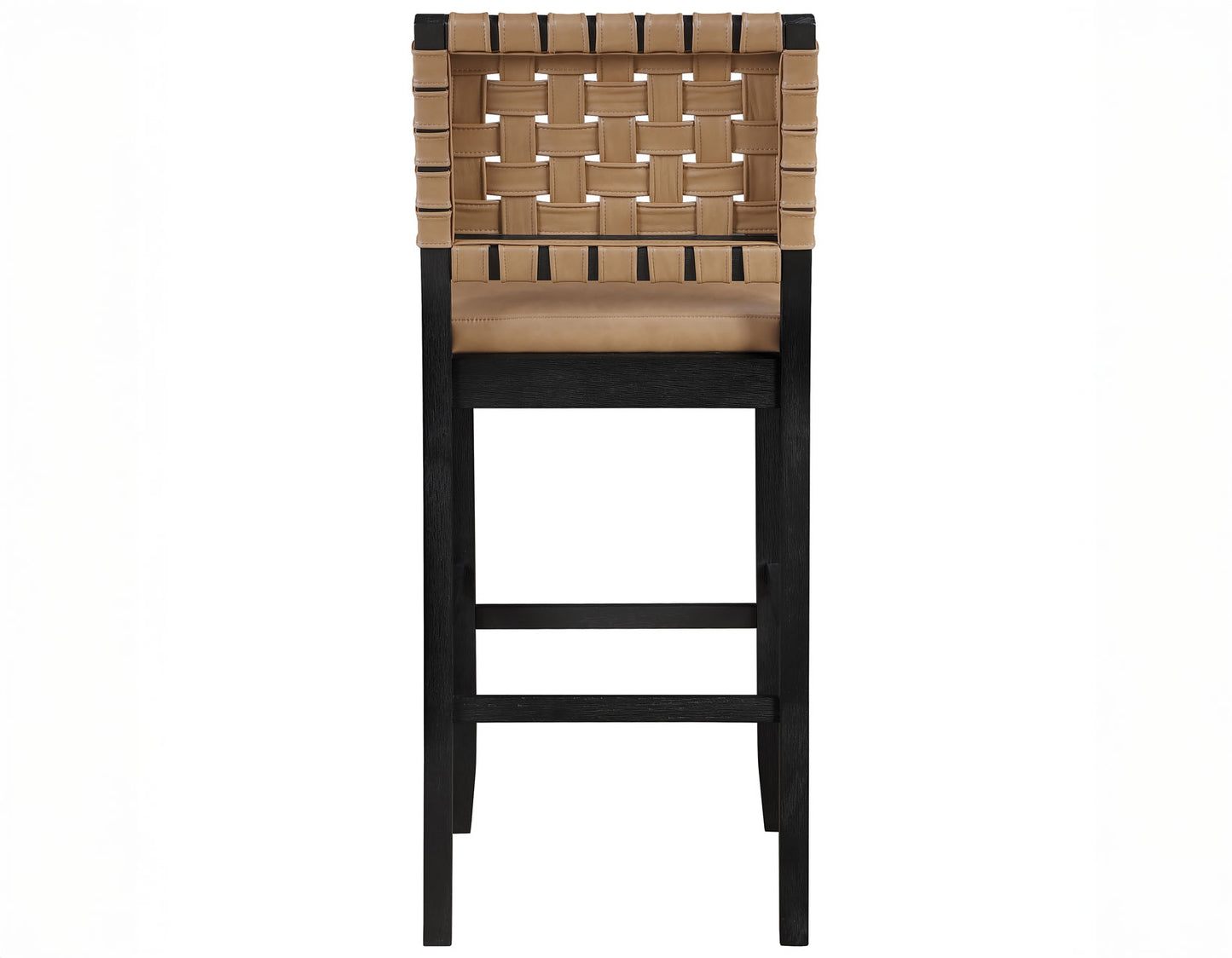 Reid Saddle Brown Vegan Leather 30″ Bar Stool, Black Finish