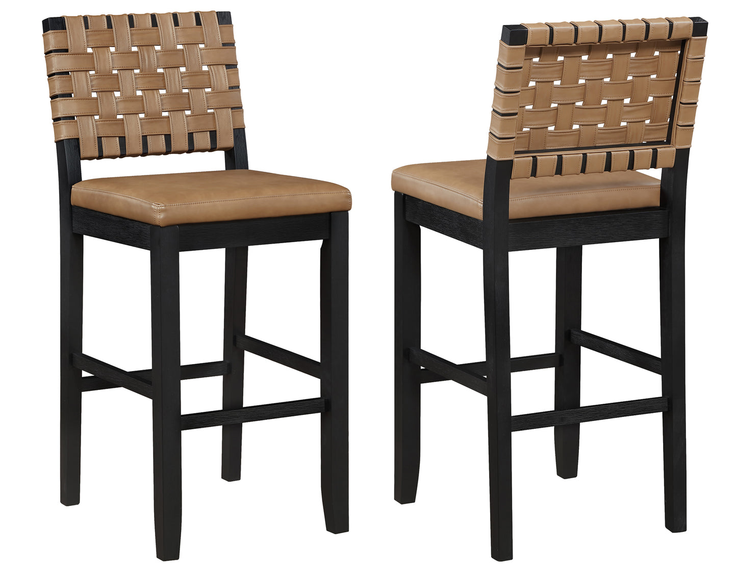 Reid Saddle Brown Vegan Leather 30″ Bar Stool, Black Finish