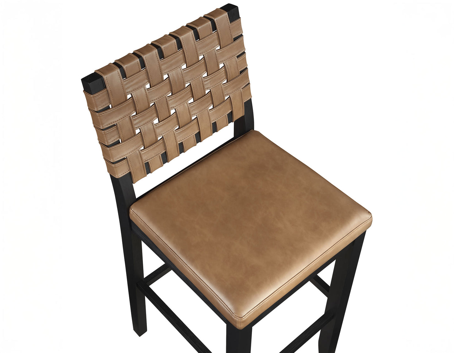 Reid Saddle Brown Vegan Leather 30″ Bar Stool, Black Finish