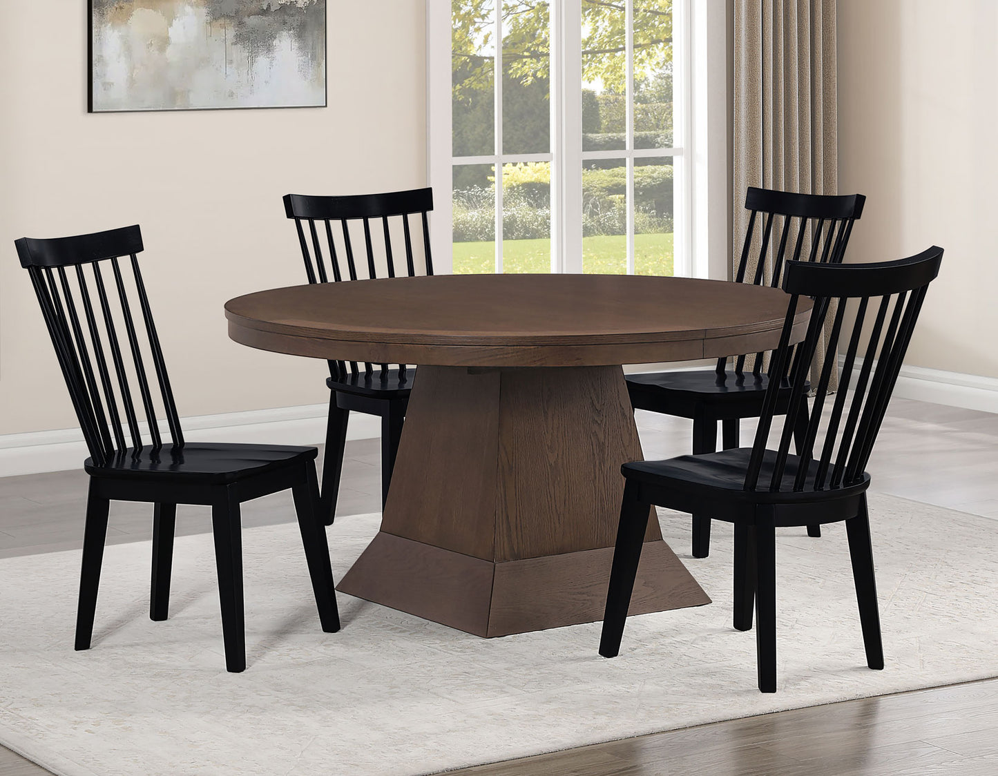 Vaughn 5-Piece 60-96″ w/2-18 Leaves Dining Set, Coffee & Black Finish