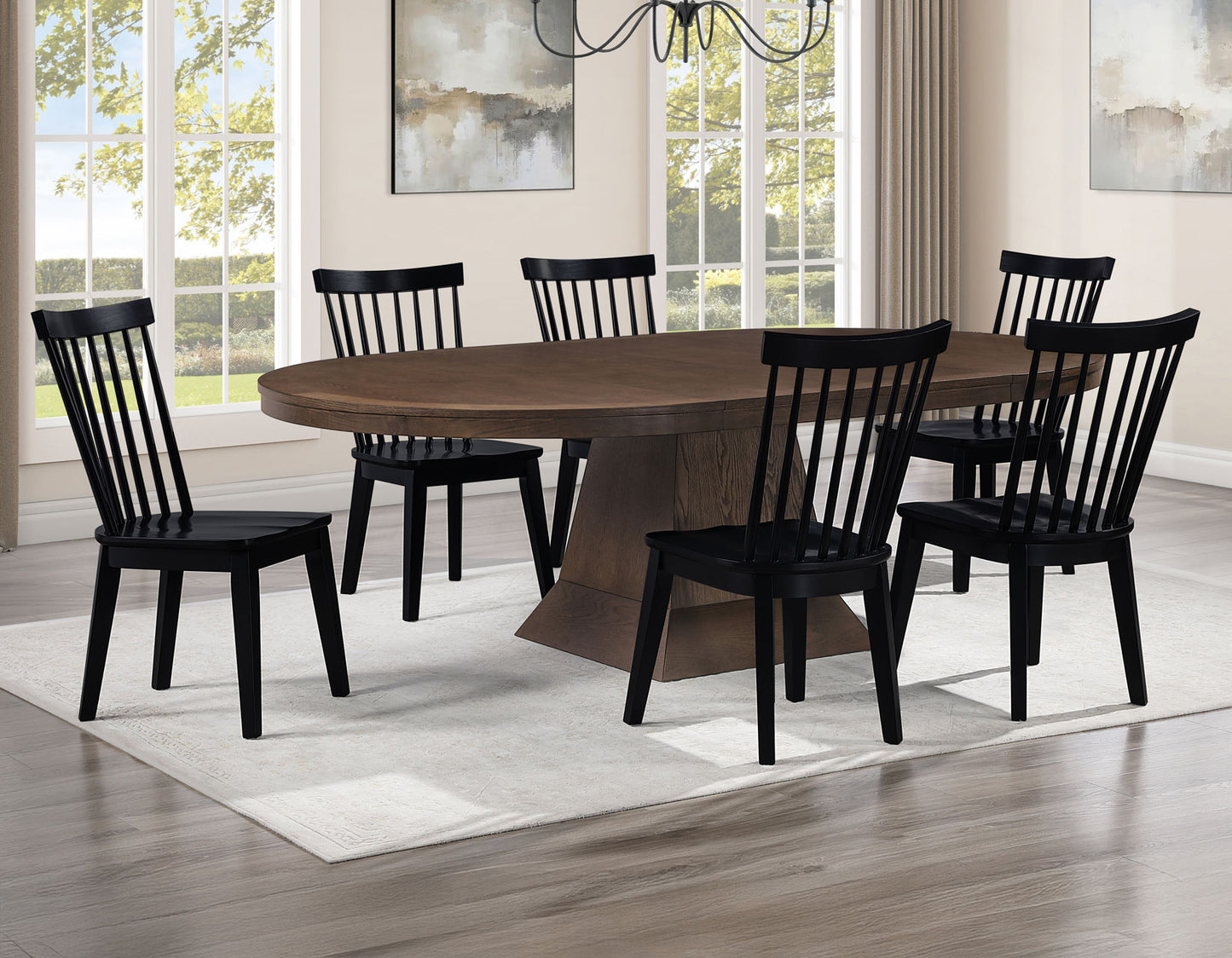 Vaughn 5-Piece 60-96″ w/2-18 Leaves Dining Set, Coffee & Black Finish