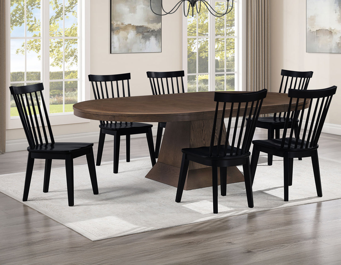 Vaughn 5-Piece 60-96″ w/2-18 Leaves Dining Set, Coffee & Black Finish