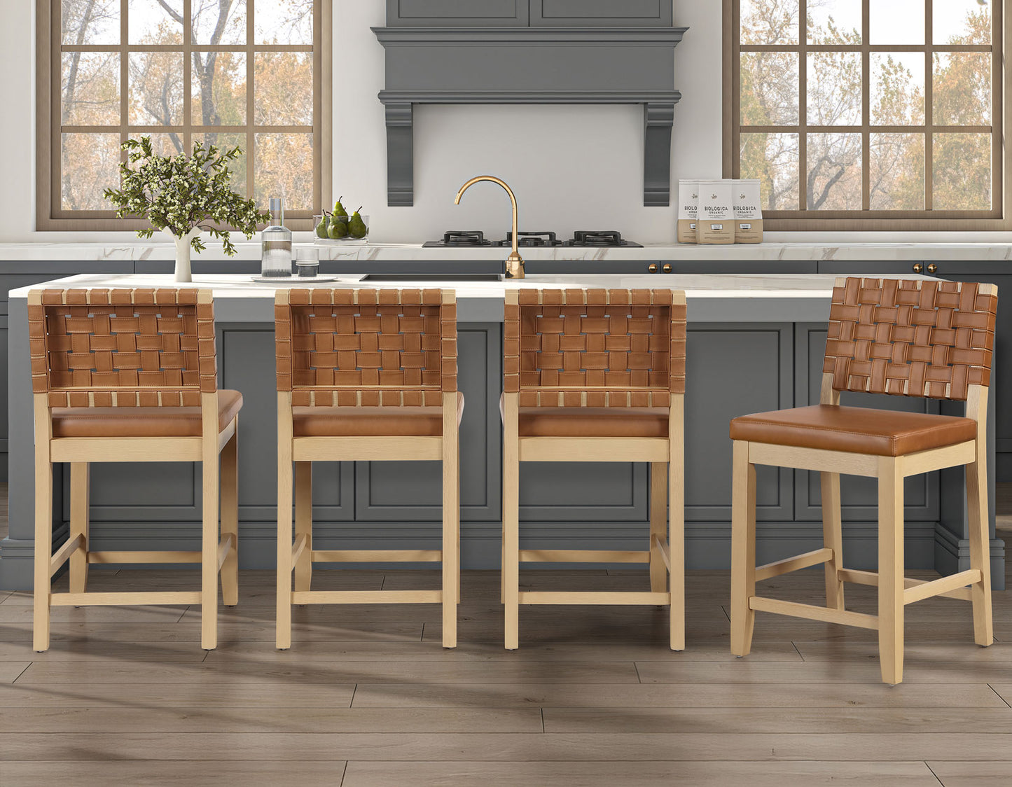 Reid Camel Vegan Leather 24″ Counter Stool, Sand Finish