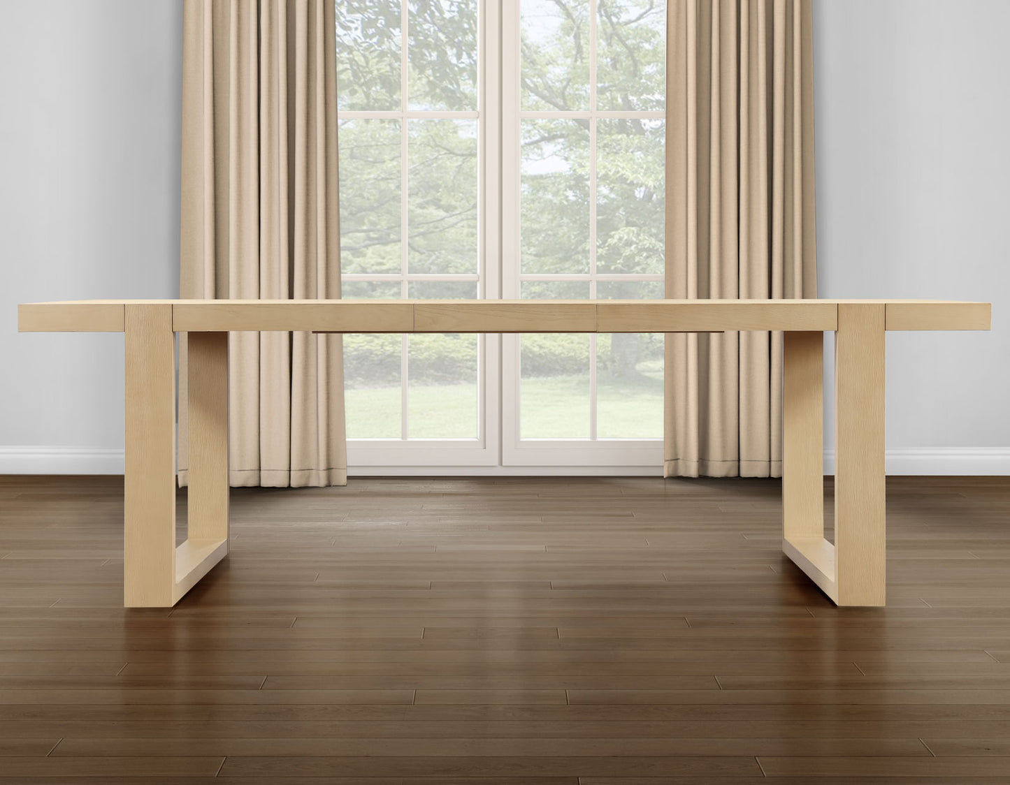 Reid 5-Piece 77-95″ Dining Set, Sand Finish with Camel Vegan Leather