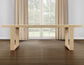 Reid 5-Piece 77-95″ Dining Set, Sand Finish with Camel Vegan Leather