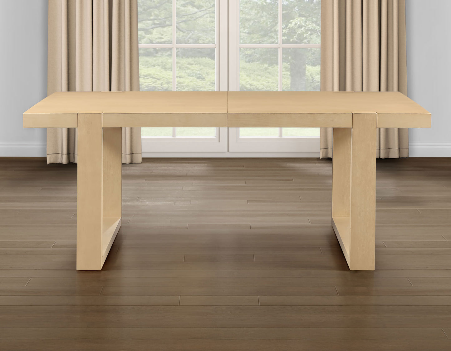 Reid 5-Piece 77-95″ Dining Set, Sand Finish with Camel Vegan Leather