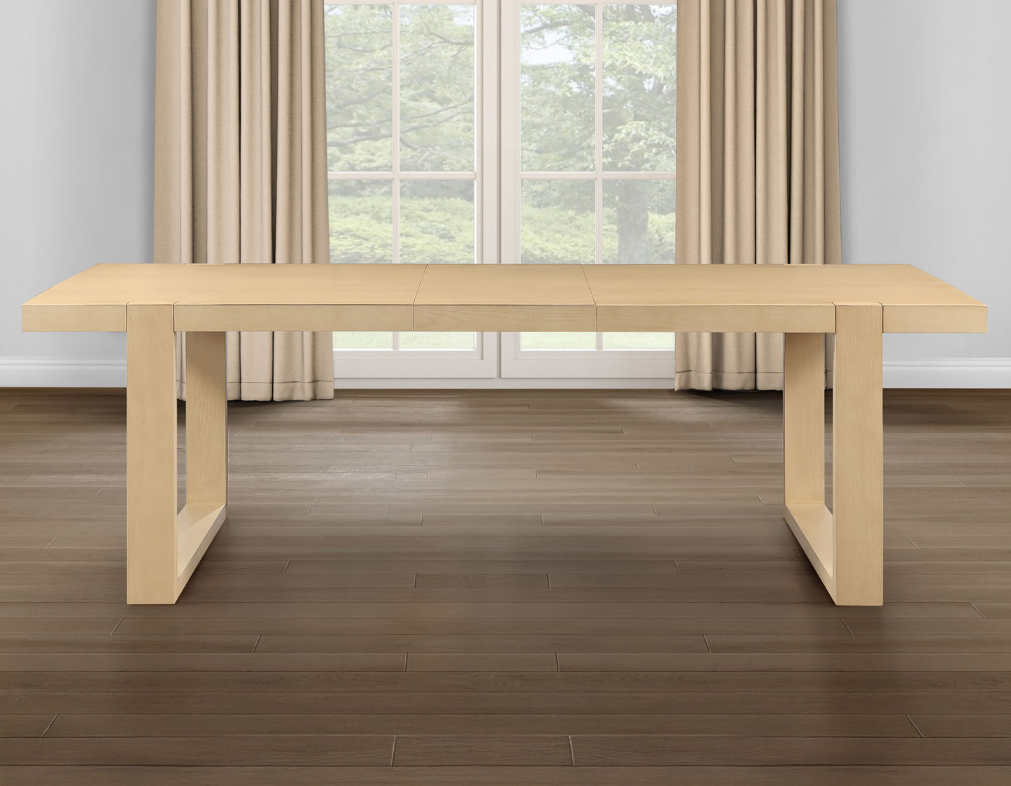 Reid 5-Piece 77-95″ Dining Set, Sand Finish with Camel Vegan Leather