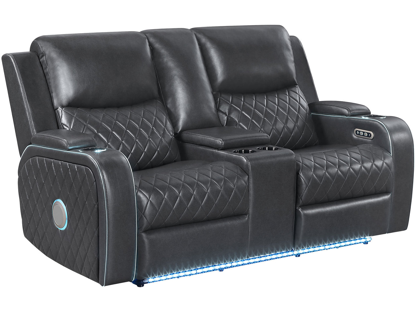 Luna Home Cinema Power Reclining Console Loveseat, Charcoal Vegan Leather