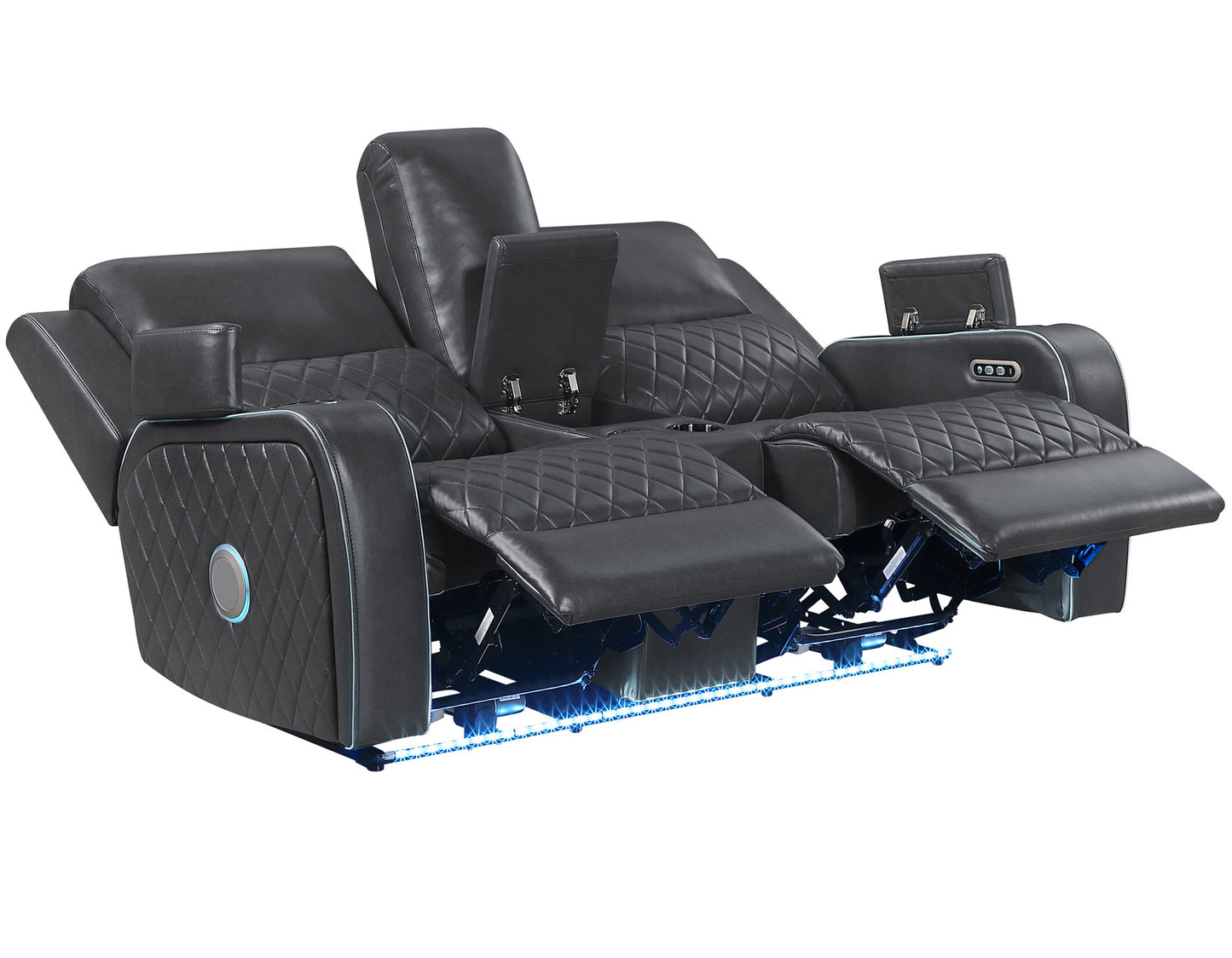 Luna Home Cinema Power Reclining Console Loveseat, Charcoal Vegan Leather