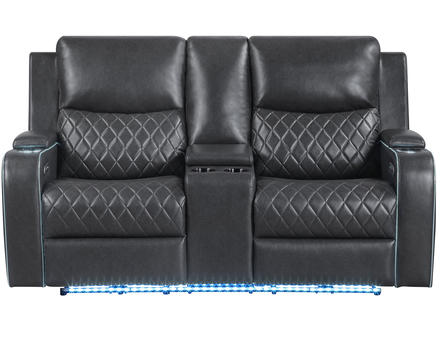 Luna Home Cinema Power Reclining Console Loveseat, Charcoal Vegan Leather