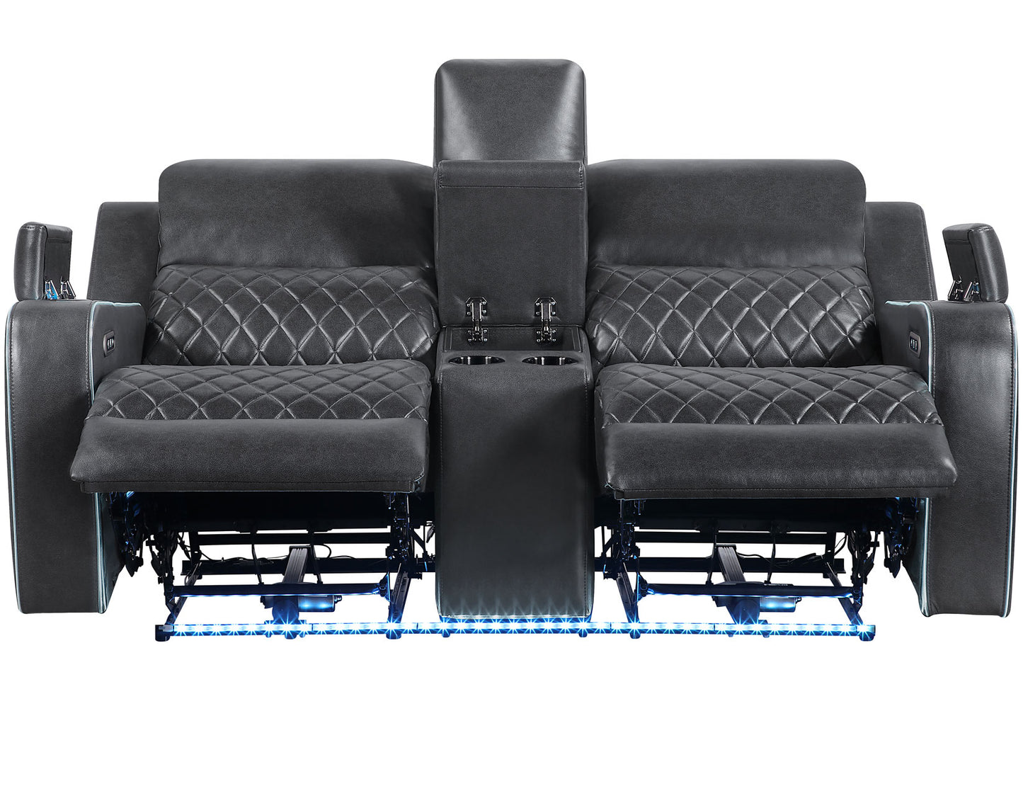Luna Home Cinema Power Reclining Console Loveseat, Charcoal Vegan Leather