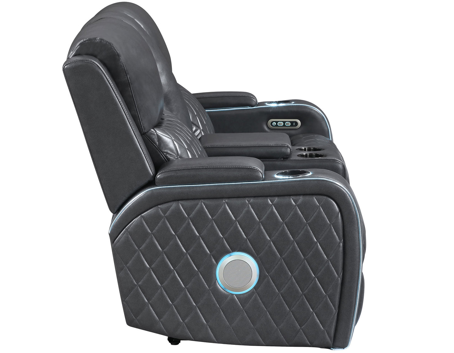 Luna Home Cinema Power Reclining Console Loveseat, Charcoal Vegan Leather