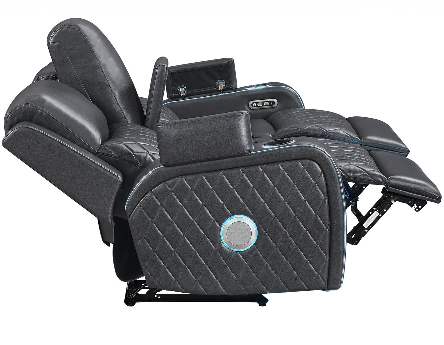 Luna Home Cinema Power Reclining Console Loveseat, Charcoal Vegan Leather