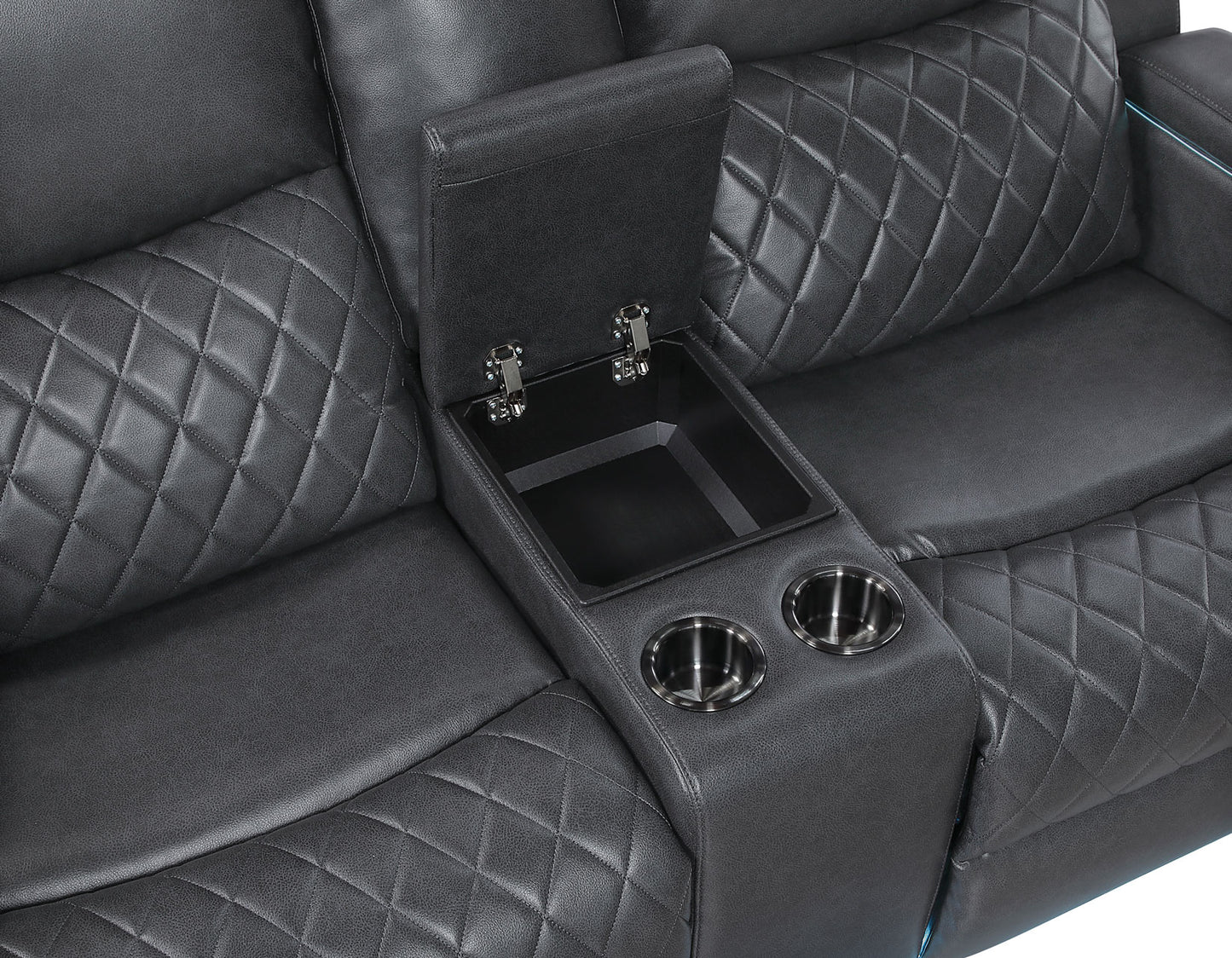 Luna Home Cinema Power Reclining Console Loveseat, Charcoal Vegan Leather