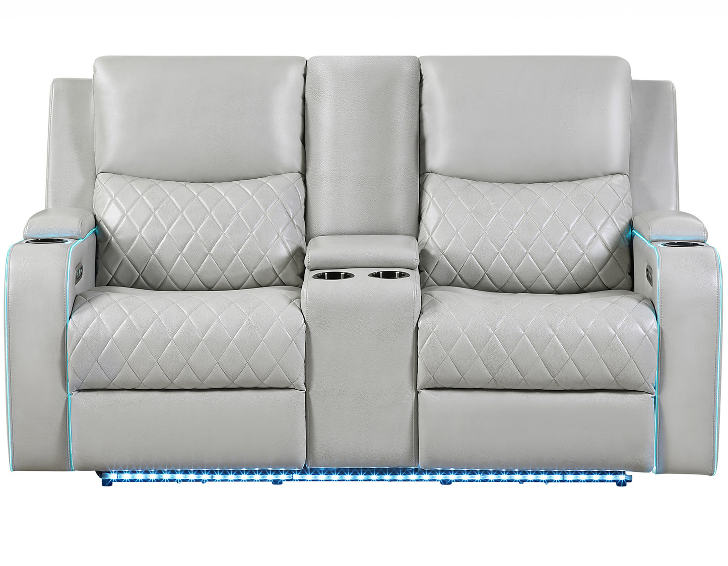 Luna Home Cinema Power Reclining Console Loveseat, Ice Vegan Leather