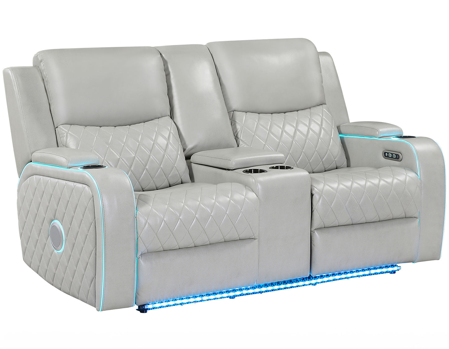 Luna Home Cinema Power Reclining Console Loveseat, Ice Vegan Leather