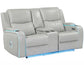 Luna Home Cinema Power Reclining Console Loveseat, Ice Vegan Leather