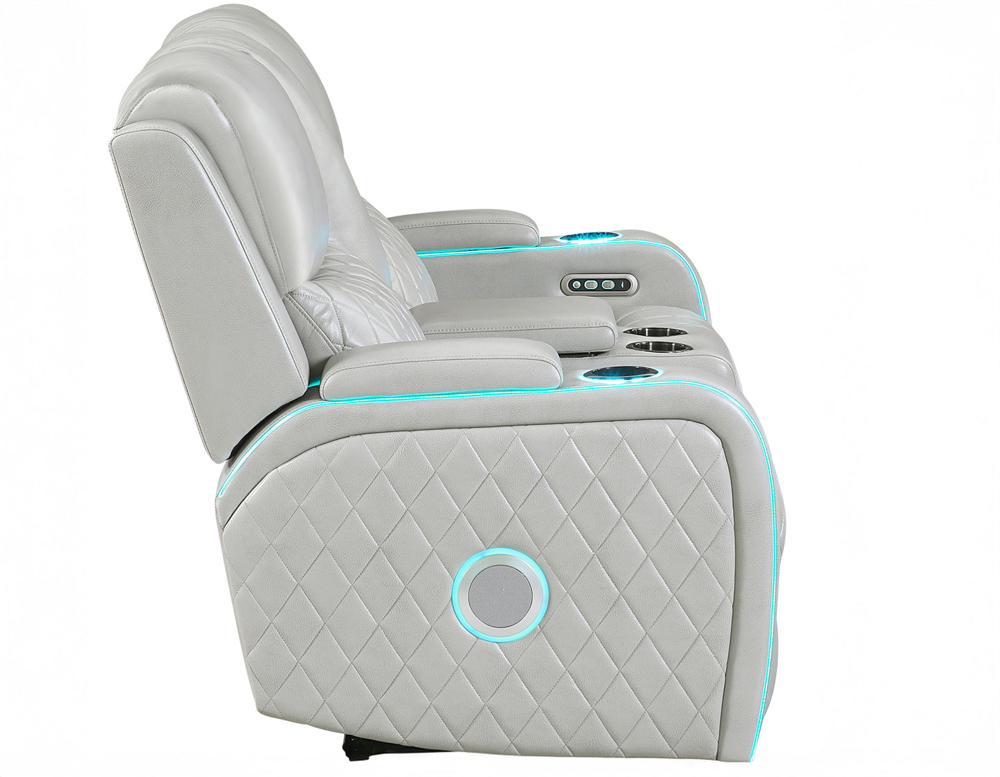 Luna Home Cinema Power Reclining Console Loveseat, Ice Vegan Leather
