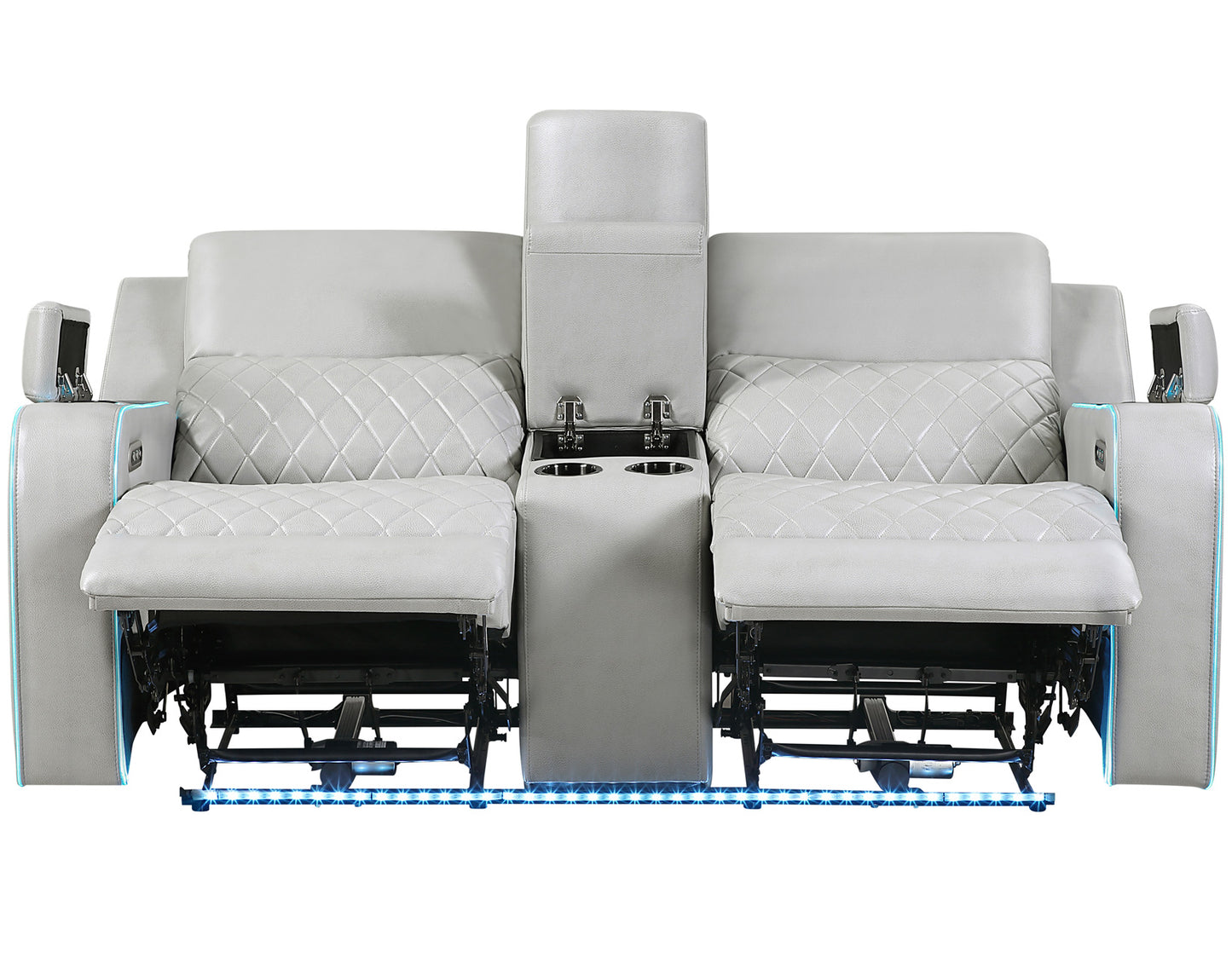 Luna Home Cinema Power Reclining Console Loveseat, Ice Vegan Leather