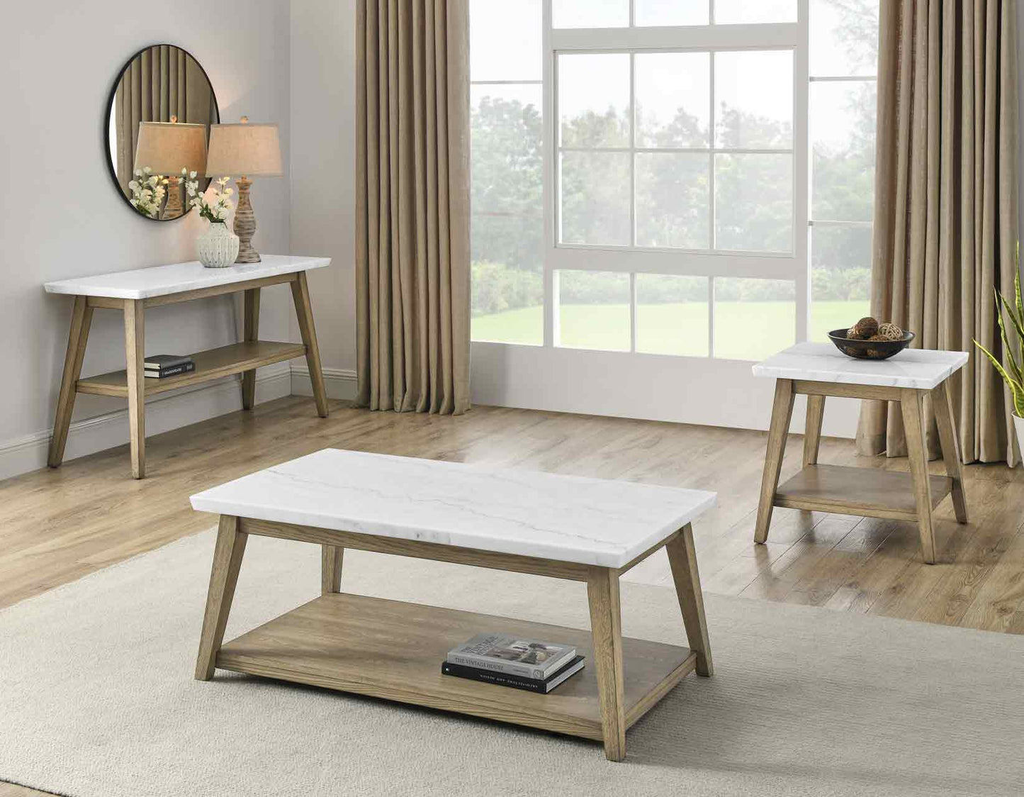 Vida, Sofa Table, White Marble Top, Blonde