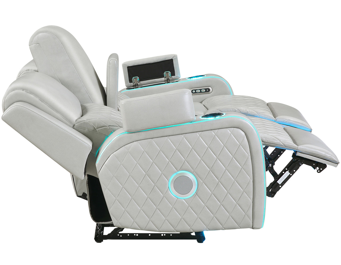 Luna Home Cinema Power Reclining Console Loveseat, Ice Vegan Leather