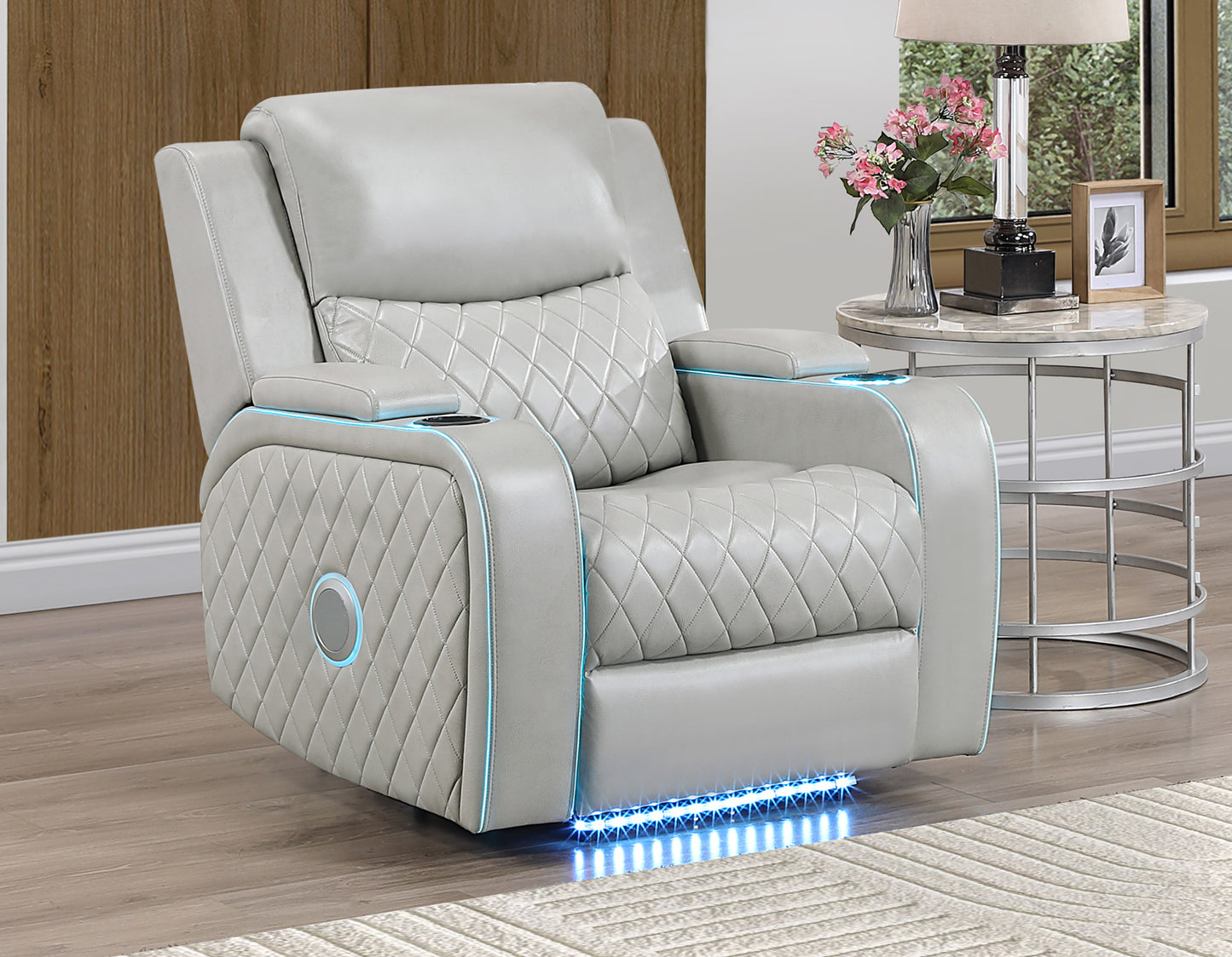 Luna Home Cinema Power Recliner, Ice Vegan Leather