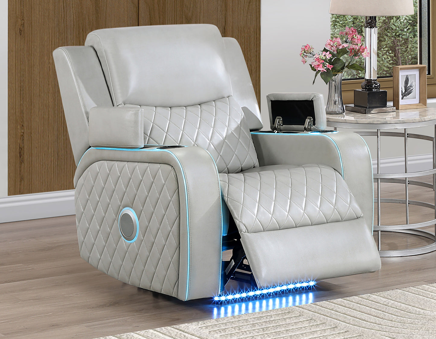 Luna Home Cinema Power Recliner, Ice Vegan Leather