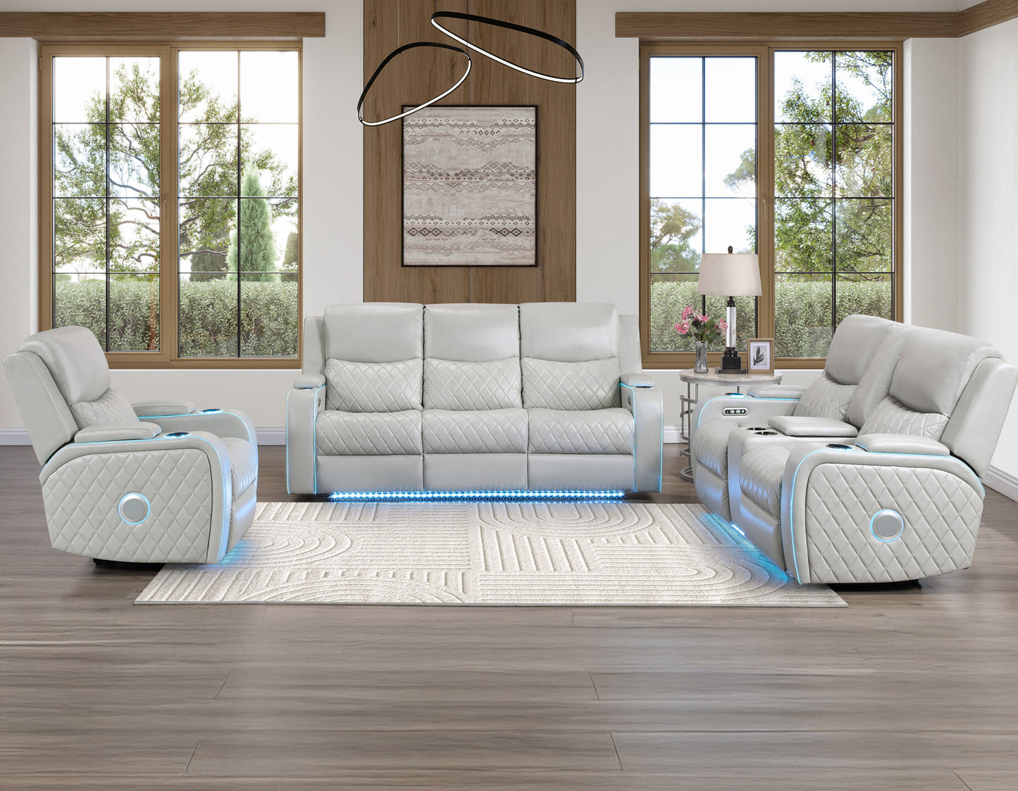 Luna Home Cinema Power Recliner, Ice Vegan Leather