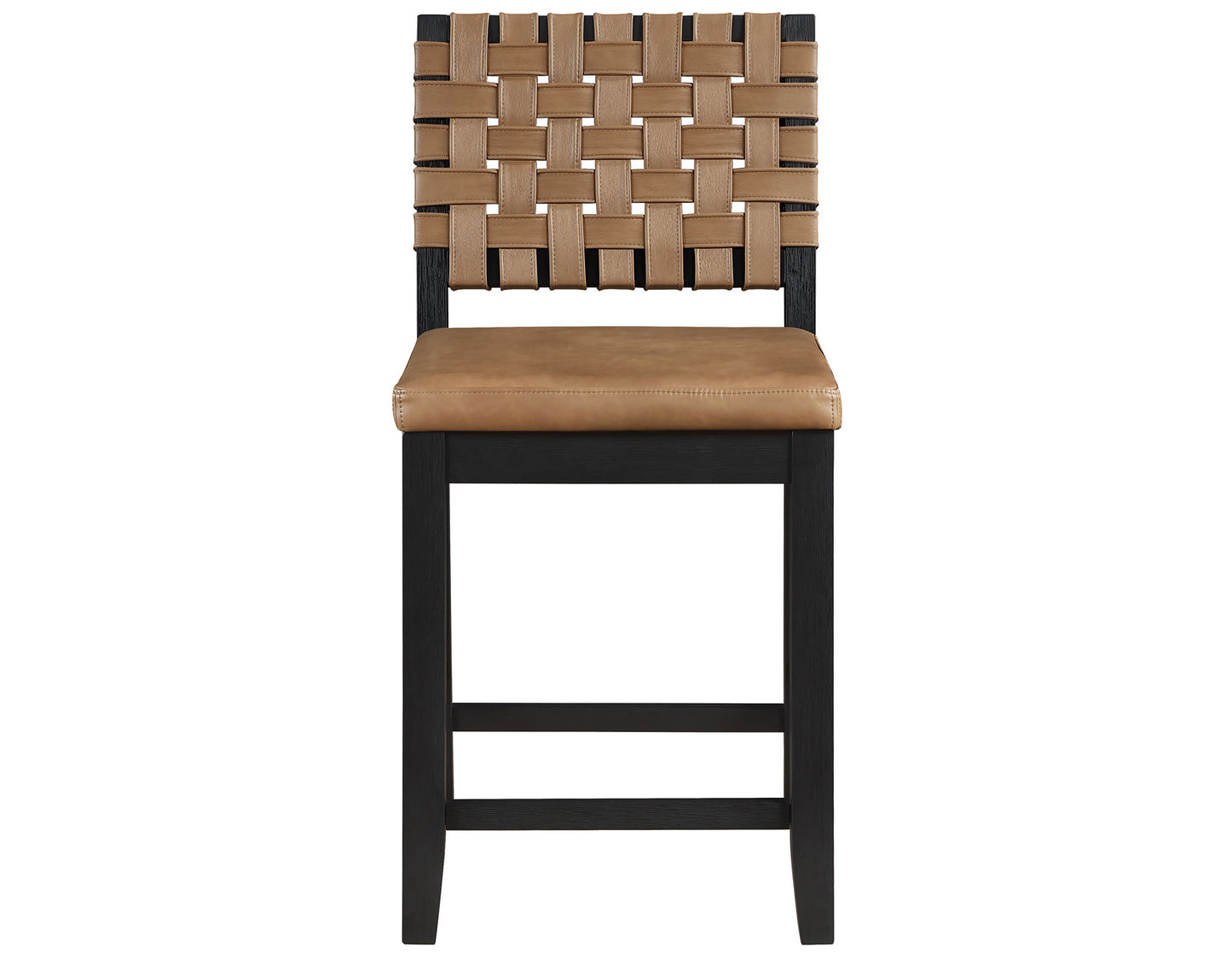 Reid Saddle Brown Camel Vegan Leather 24″ Counter Chair, Black Finish