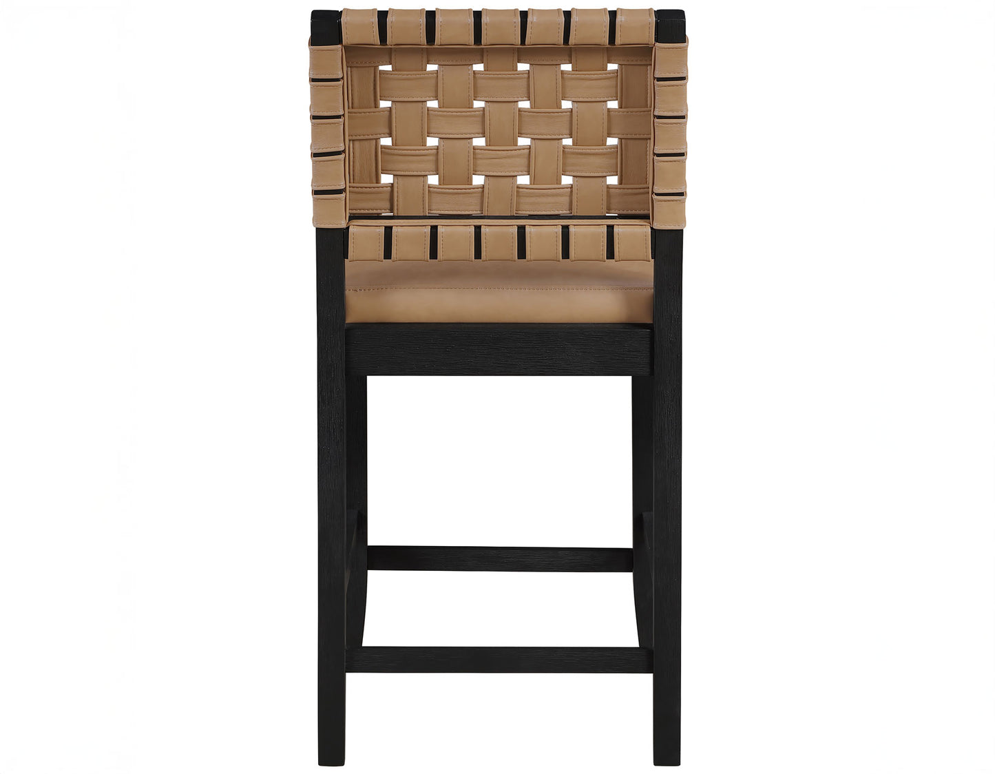 Reid Saddle Brown Camel Vegan Leather 24″ Counter Chair, Black Finish
