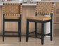 Reid Saddle Brown Camel Vegan Leather 24″ Counter Chair, Black Finish
