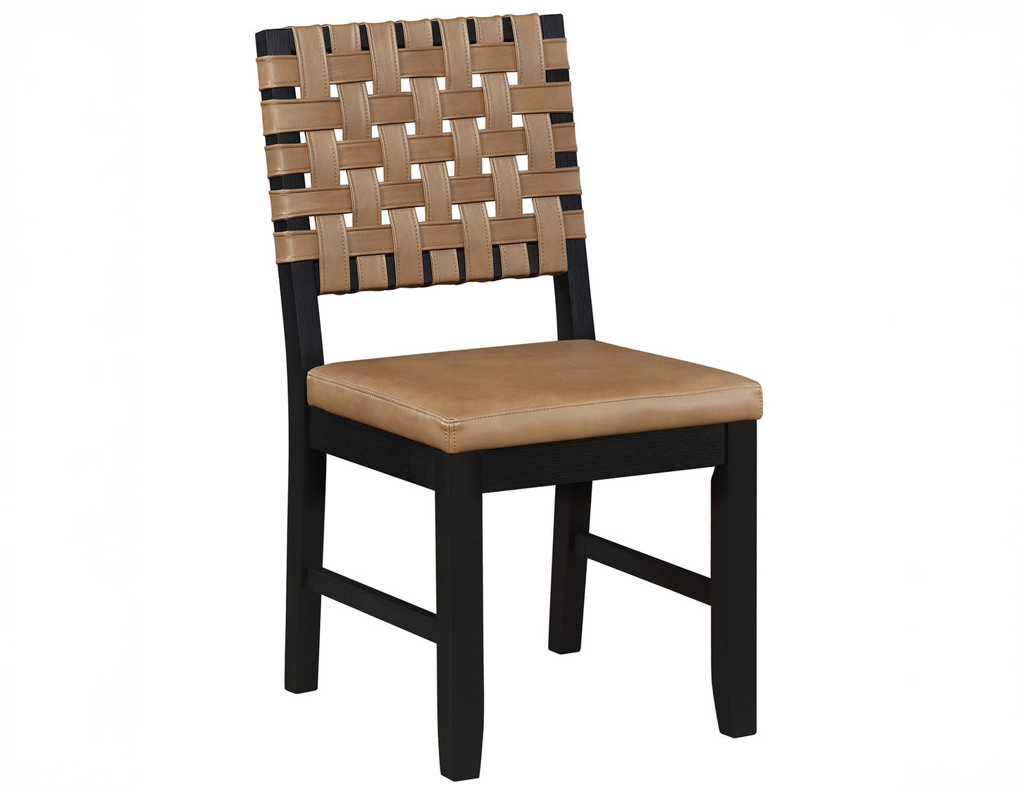 Reid Saddle Brown Vegan Leather Side Chair, Black Finish